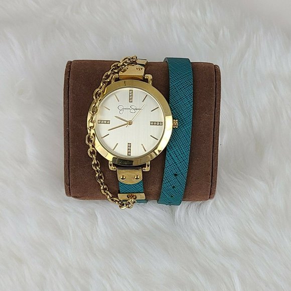 Jessica Simpson Accessories - Jessica Simpson Teal and Gold Tone Wrap Watch